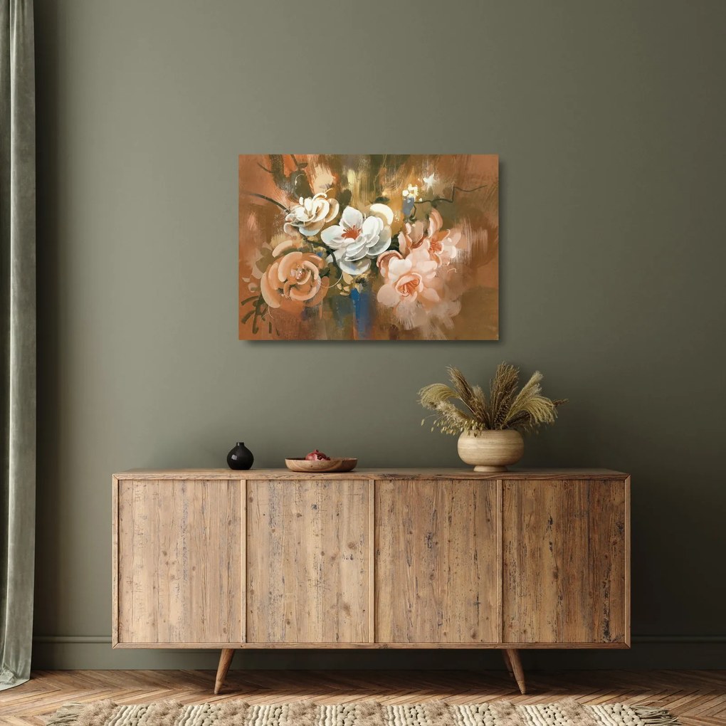 Tablou pe sticlă - Buchet de flori pictat (70x50 cm)