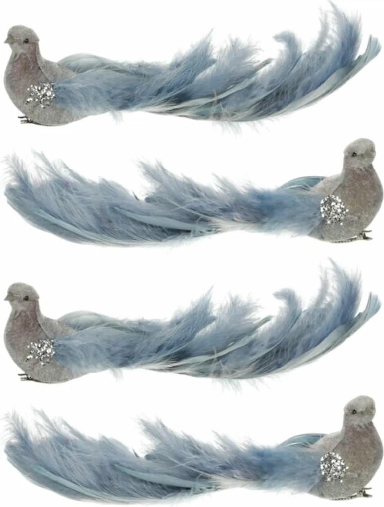 Păun albastru cu clips, 25 x 8 x 6 cm, set 4 buc.