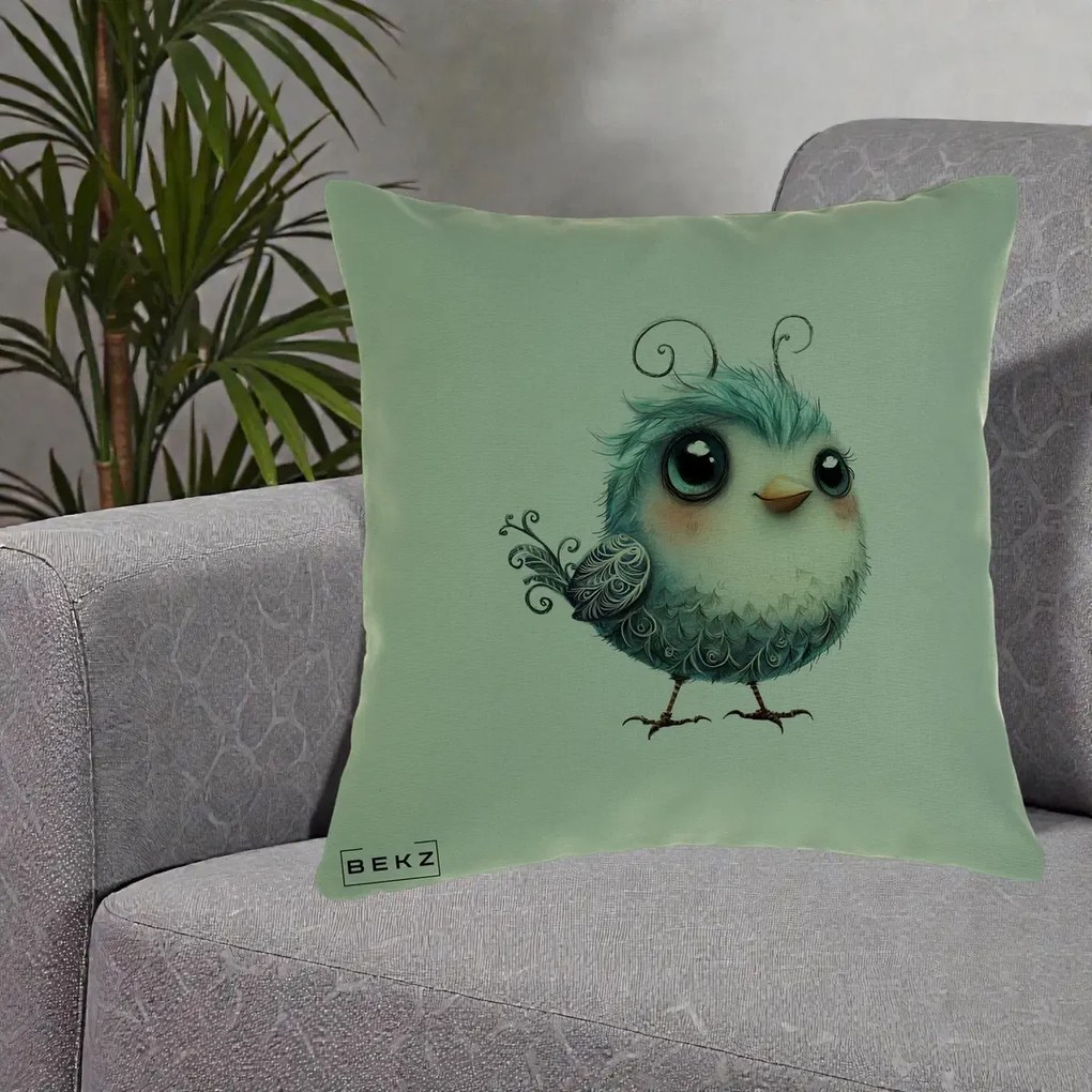 Perna Decorativa Pui Teal cu Aripioare Ornamentale, 40x40 cm, Verde, Husa Detasabila, Perna Inclusa, BEKZ®
