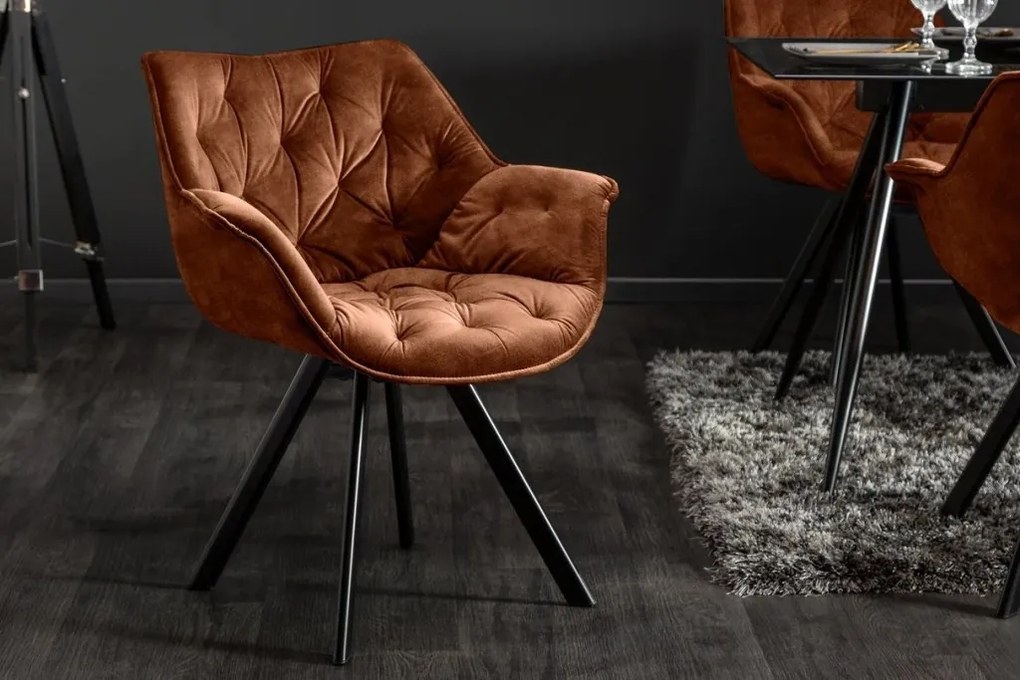 Set de 2 scaune pivotante The Dutch Comfort, catifea maro ruginiu