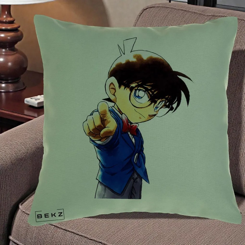 Perna Personalizata Detective Conan Conan Arata, 40x40 cm, Verde, Husa Detasabila, Perna Inclusa, BEKZ®