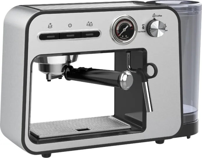 La mâna a doua: Espressor Oliver Voltz OV51171H, 1450W, 15 bar, 1L, Cafea macinata, Spumare lapte, Incalzire cesti, Inox