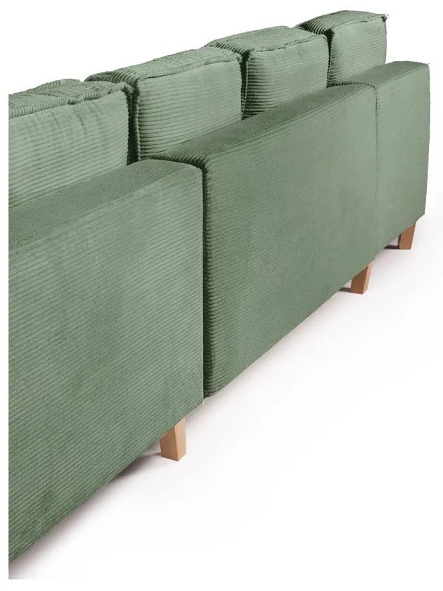 Colțar verde deschis extensibil cu tapițerie din catifea reiată (cu colț pe partea dreaptă/în formă de "U") Tori – Bonami Selection