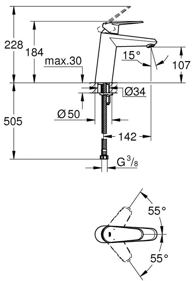 Baterie lavoar Grohe Eurodisc Cosmopolitan, marime M