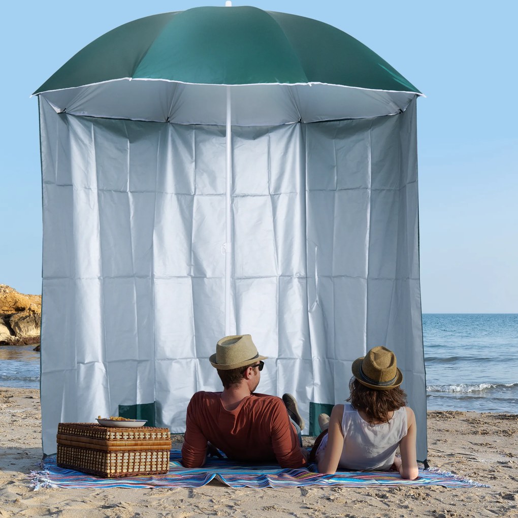 Outsunny Umbrelă de Plajă și Grădină cu Perdea Parasolară, Poliester și Metal, Φ220cm, Verde Închis | Aosom Romania