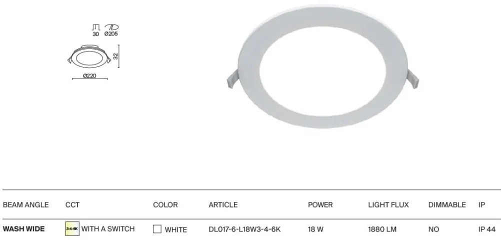 Spot LED incastrabil slim protectie IP44 Stockton 22cm CCT