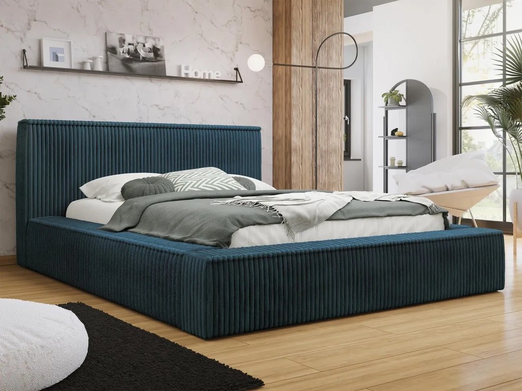 Pat matrimonial 140 cm Gretty S (Albastru închis) (cu somieră) (cu sp. depozitare). Promo -17%. 1104130
