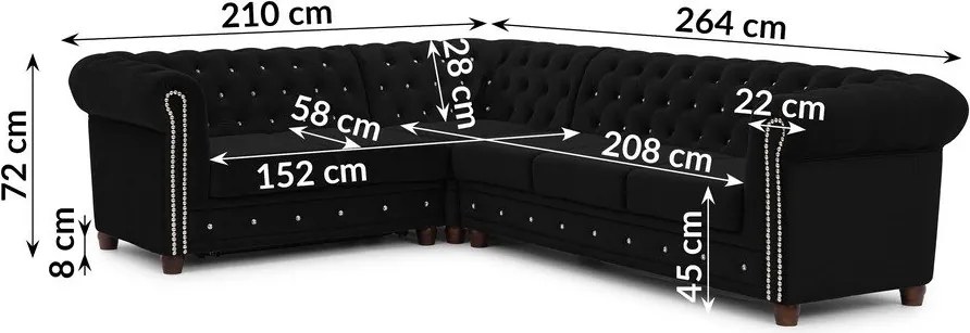 Colțar negru extensibil cu tapițerie din catifea (cu colț pe partea stângă/în formă de ”L”) York Blik – Ropez