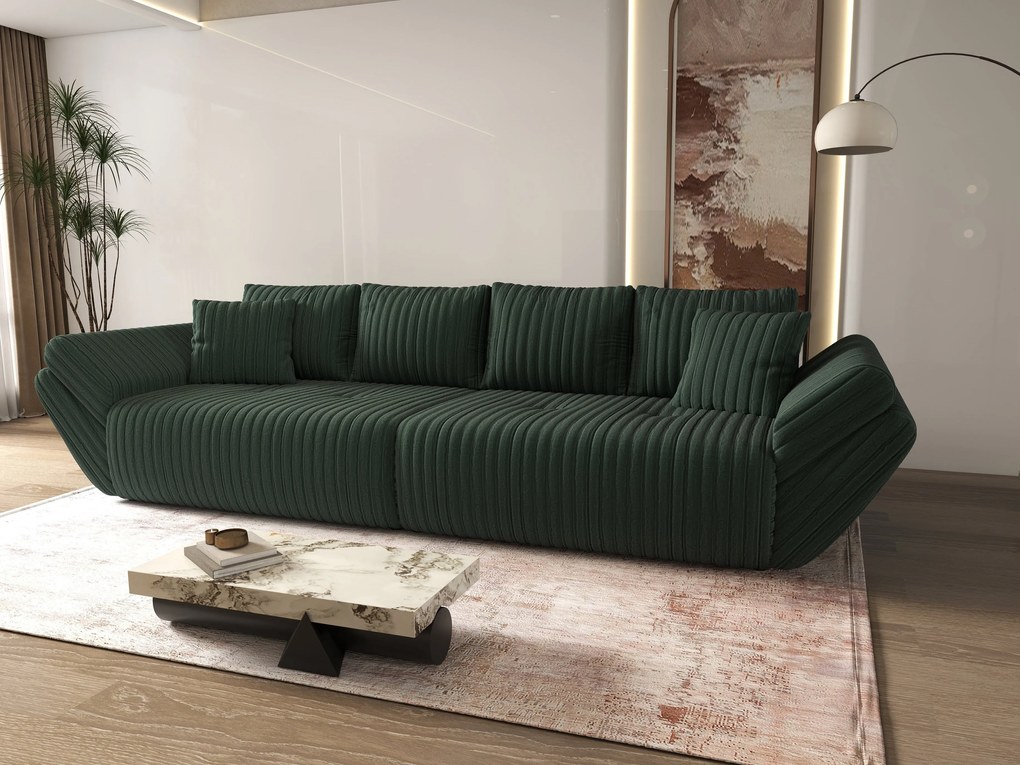 Canapea extensibilă dumonde cu ladă de depozitare si sezut confortabil din spuma high-density, Berlin Ambience Green 300x100 cm
