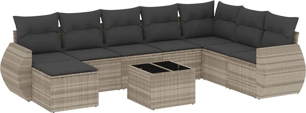 vidaXL Set canapele de grădină cu perne, 9 piese gri deschis poliratan