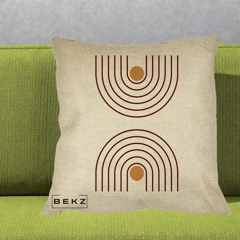 Perna Decorativa Geometric Boho Arc, 40x40 cm, Crem, Husa Detasabila, Perna Inclusa, BEKZ®