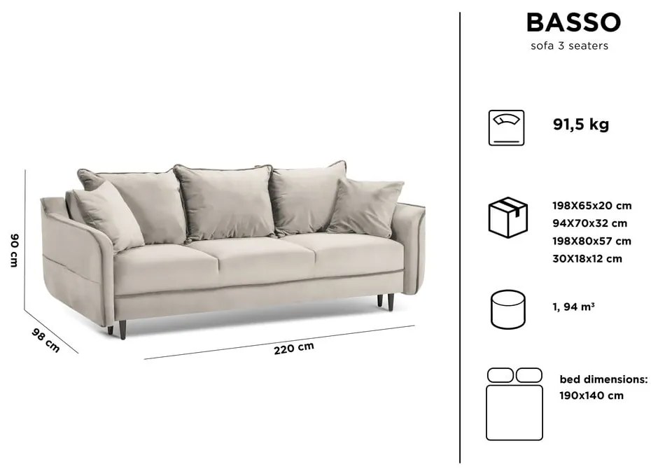 Canapea extensibilă din catifea Kooko Home Basso, verde
