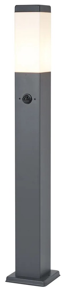 Lampă de exterior gri închis cu sticlă opal 80cm IP44 cu priză și senzor de mișcare - Malios