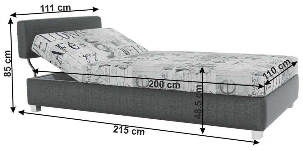Pat de zi poziţionabil, gri închis/model, DOMEN NEW