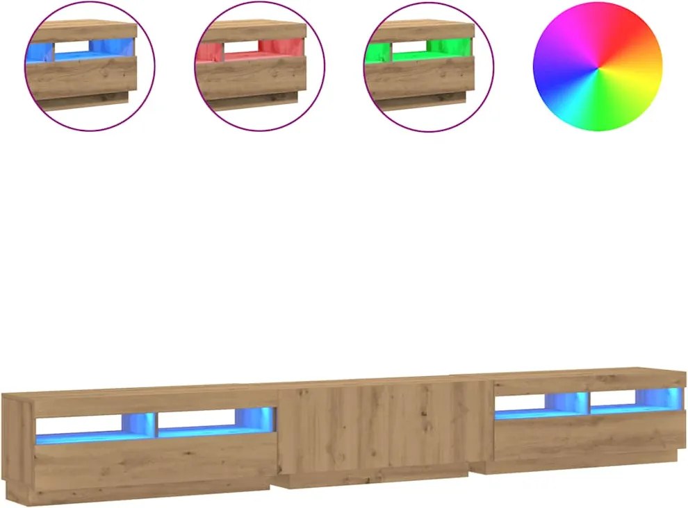 vidaXL Dulap TV cu LED stejar artizanal 300x35x40 cm lemn prelucrat