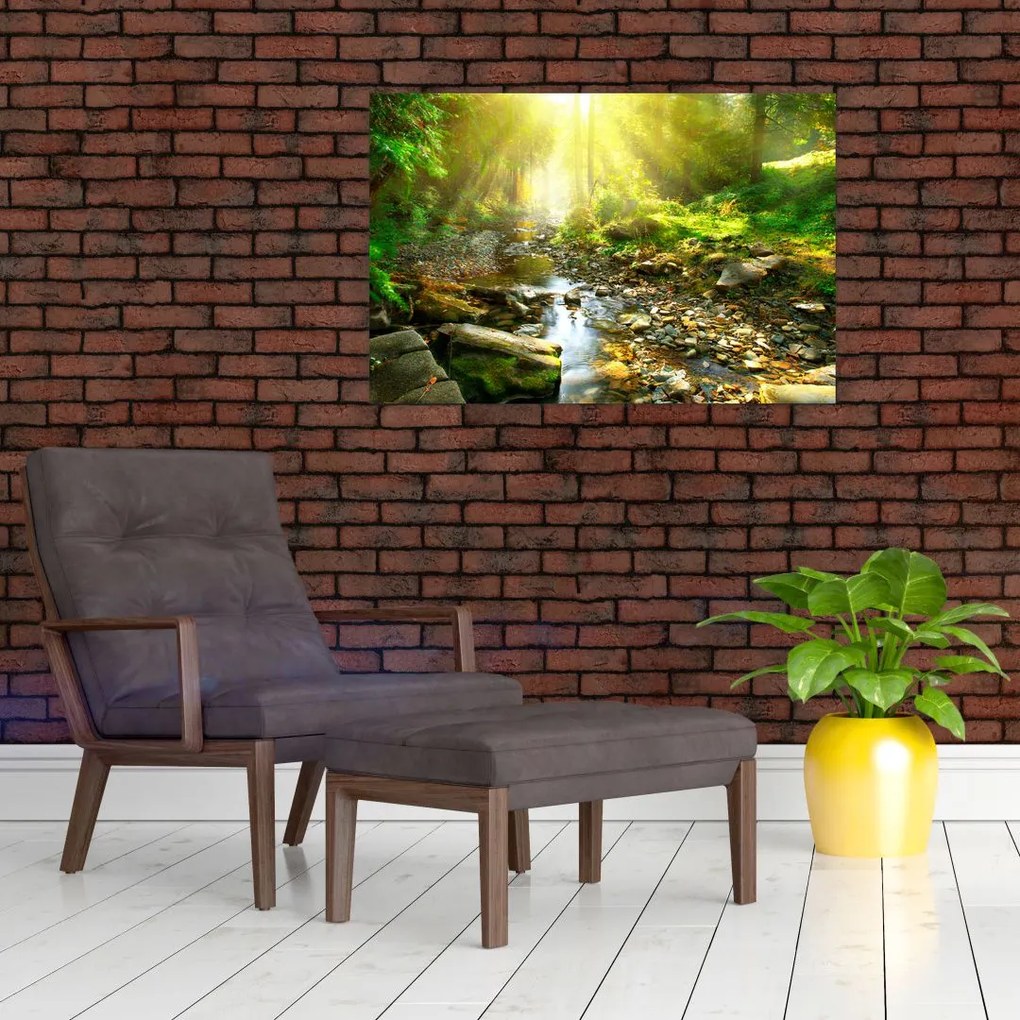 Tablou cu râul în pădurea verde (90x60 cm)