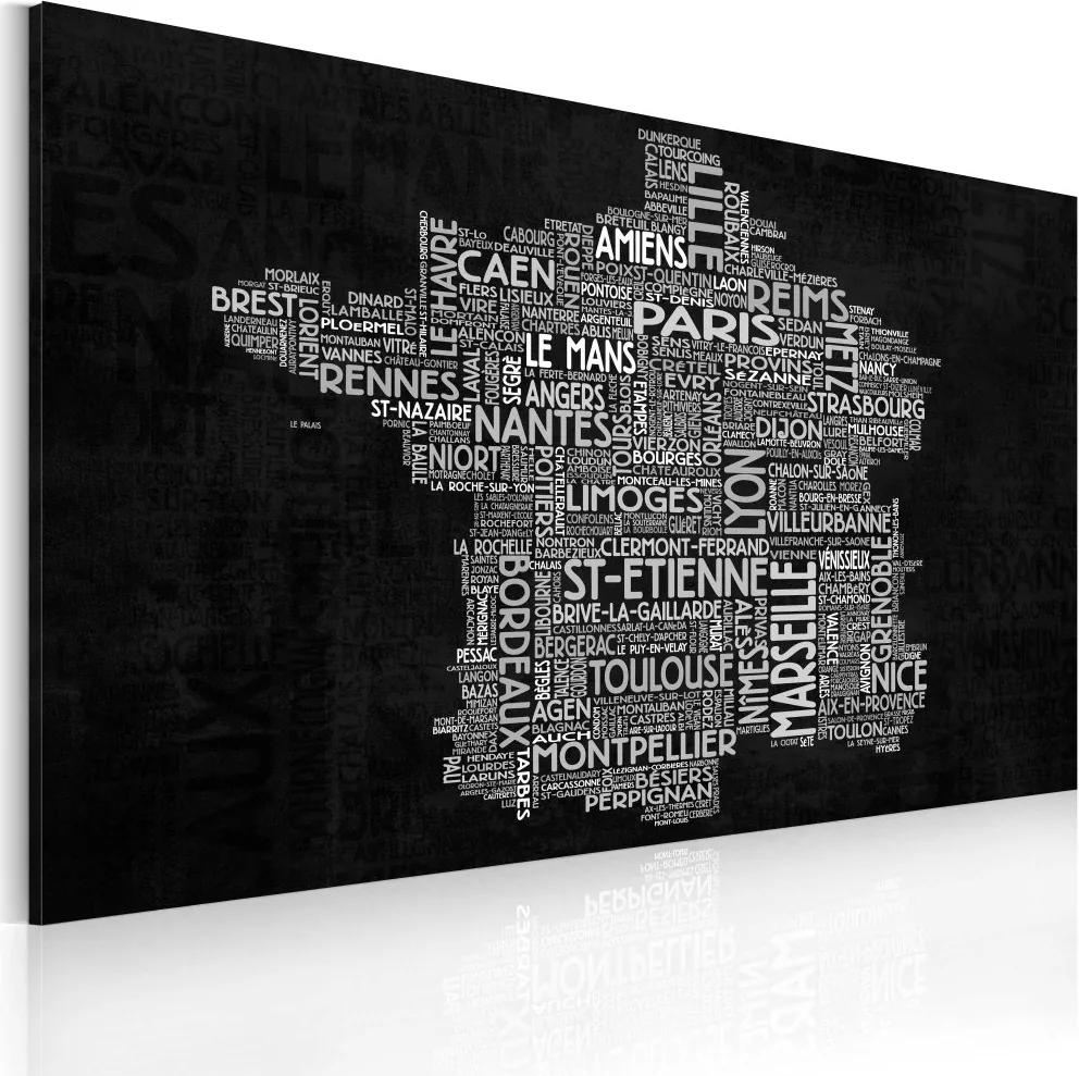 Tablou Bimago - Text map of France on the blackboard 60x40 cm