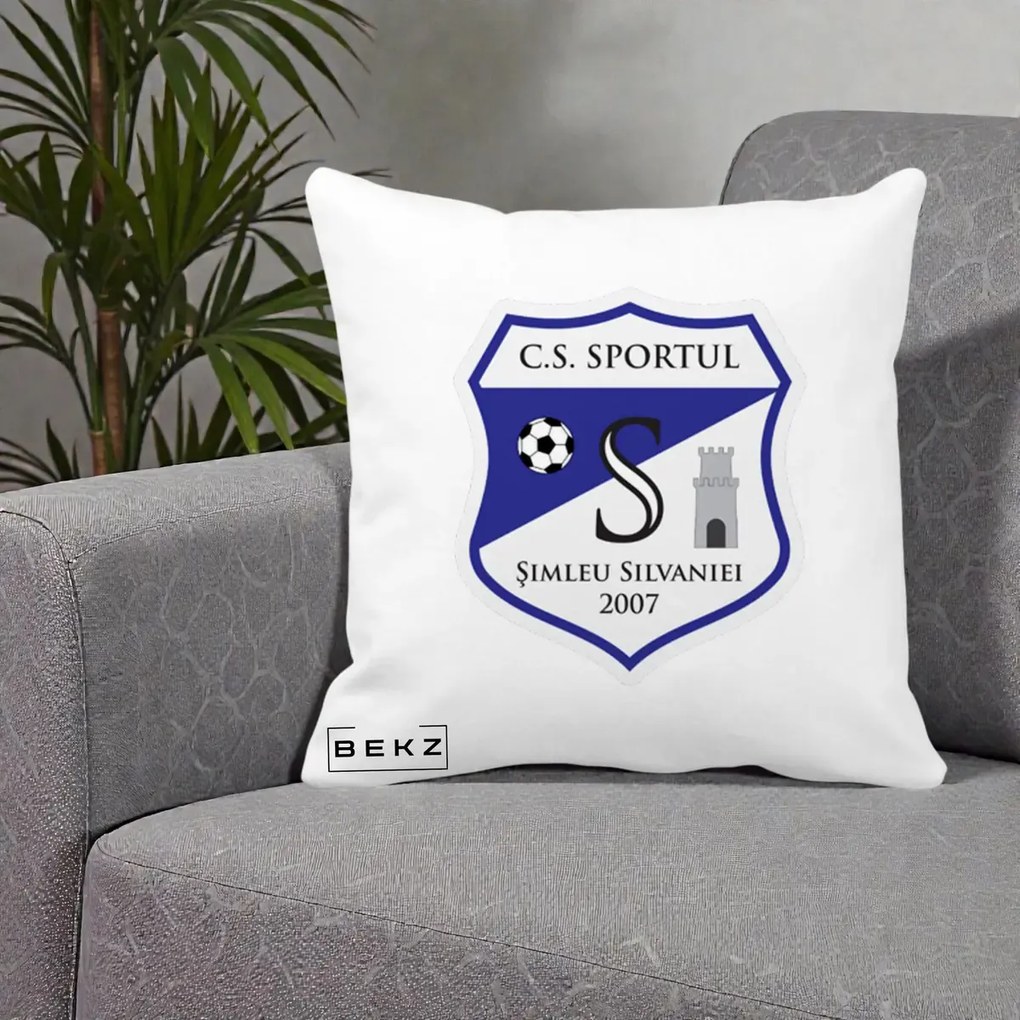 Perna Personalizata CS Sportul Simleu Silvaniei 2007, 40x40 cm, Alba Mata, Husa Detasabila, Perna Inclusa, BEKZ®