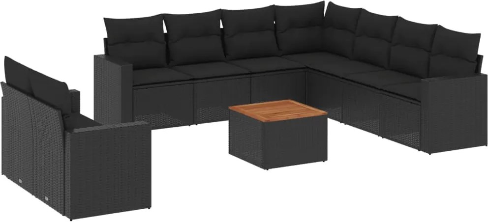 vidaXL Set canapele de grădină cu perne, 10 piese, negru, poliratan