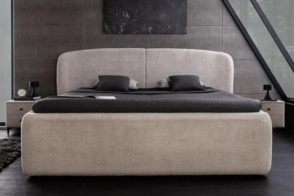 Pat ART DECO 180x200cm greige boucle cu spatiu de depozitare