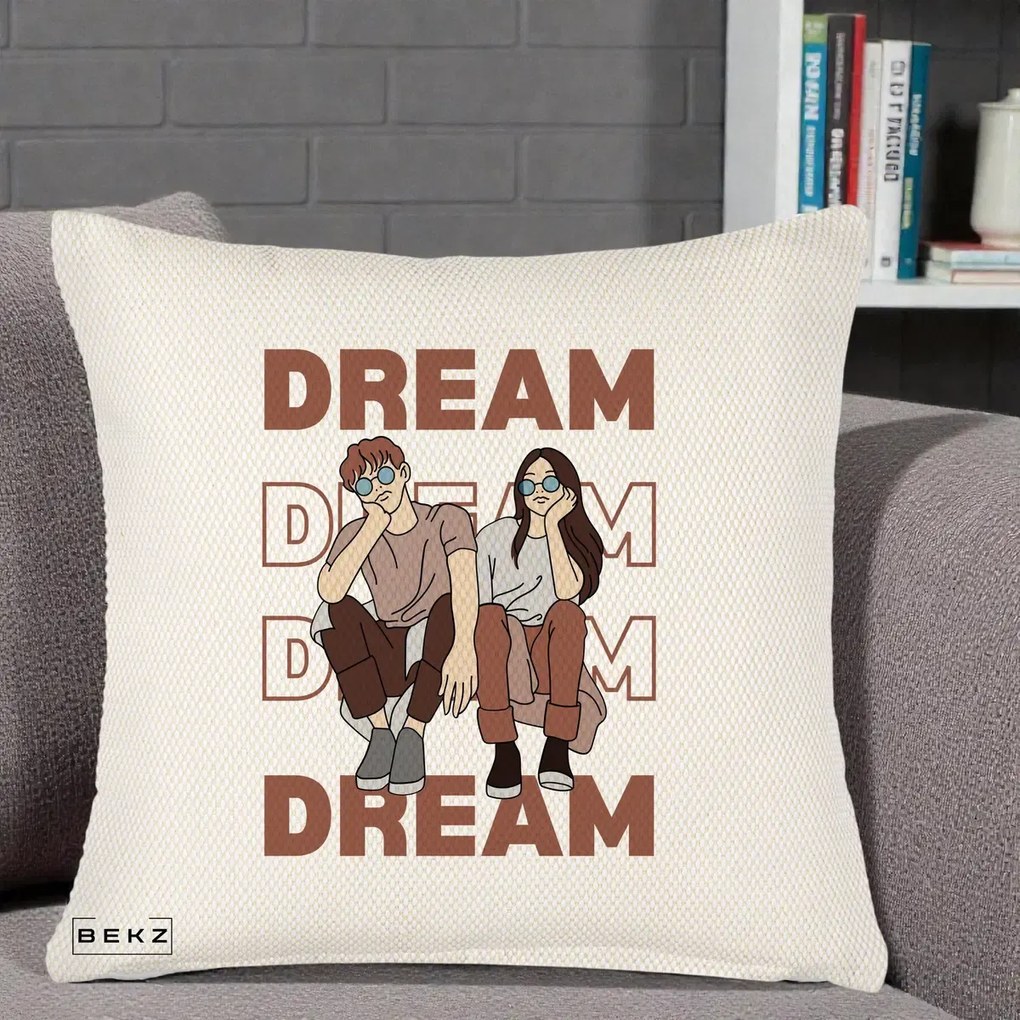 Perna Decorativa Dream Couple Aesthetic, 40x40 cm, Crem Reliefat, Husa Detasabila, Perna Inclusa, BEKZ®