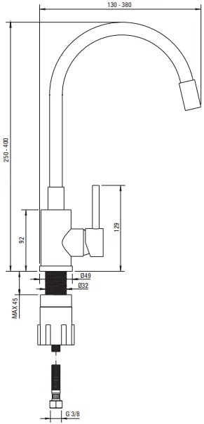 Baterie pentru chiuveta bucatarie, antracit, cap mixer, pipa flexibila, Deante Luno Antracit