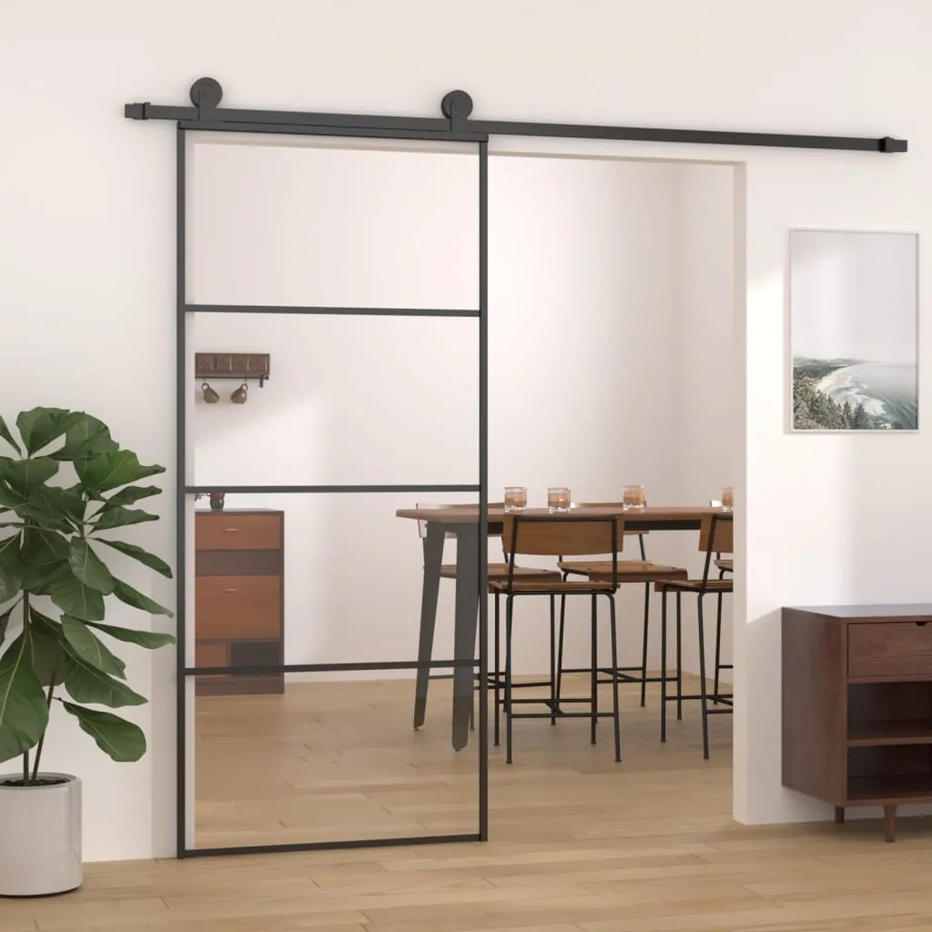 Usa glisanta, negru, 90x205 cm, aluminiu si sticla ESG 1, Negru, 90 x 205 cm, Transparent