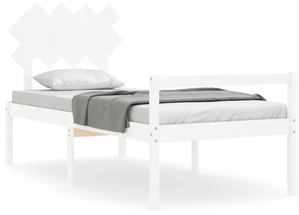 3195532 vidaXL Cadru de pat senior cu tăblie, 90x200 cm, alb, lemn masiv