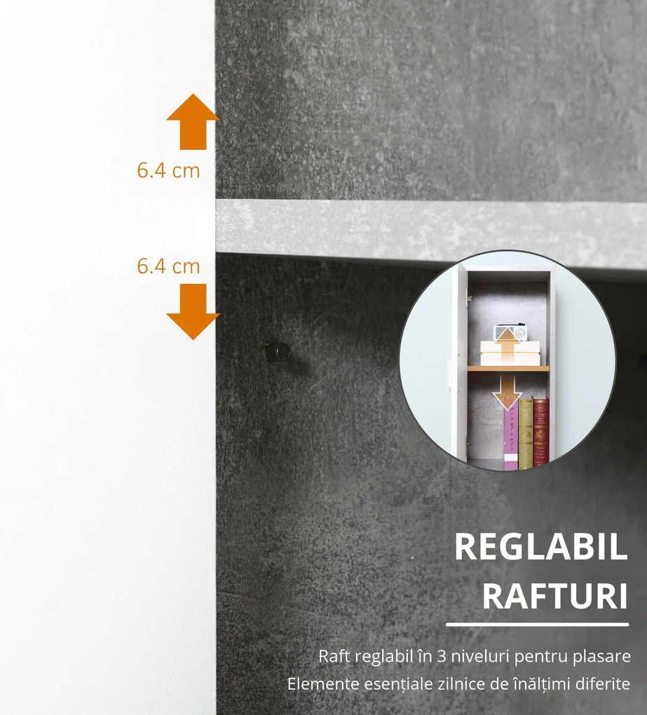 Dulap Baie Kleankin pentru Economisire Spațiu, cu 2 Uși din PAL, Efect Ciment, Gri-Alb, Dimensiuni 30x30x180cm, Ideal pentru Organizare | Aosom Romania