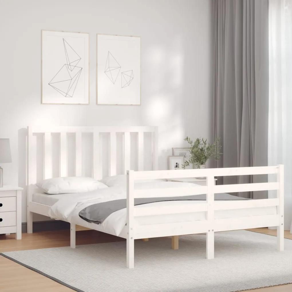 3193837 vidaXL Cadru de pat cu tăblie, 140x190 cm, alb, lemn masiv