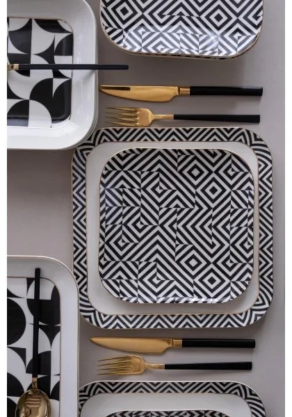 Set veselă 26 piese, porțelan, alb/negru