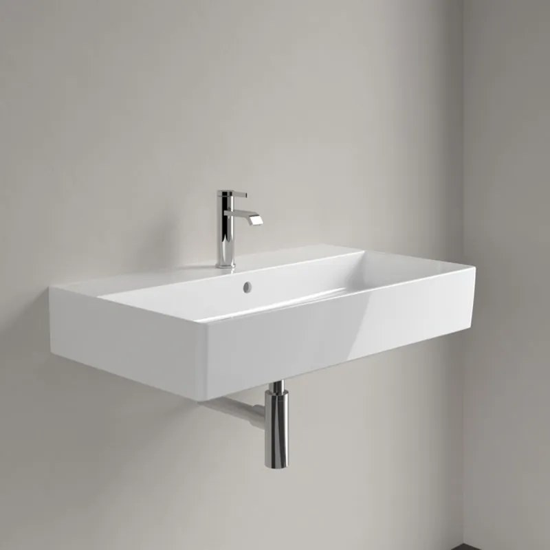 Lavoar dreptunghiular pe blat Villeroy &amp; Boch, Memento 80 cm, cu preaplin și orificiu pentru baterie, 4A228001