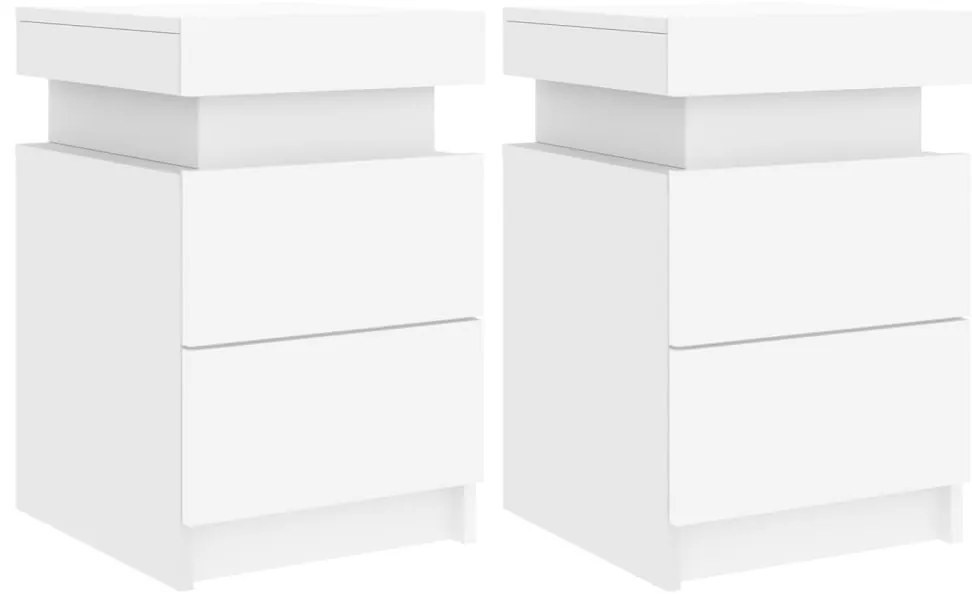 Noptiere cu lumini LED, 2 buc., alb, 35x39x55 cm
