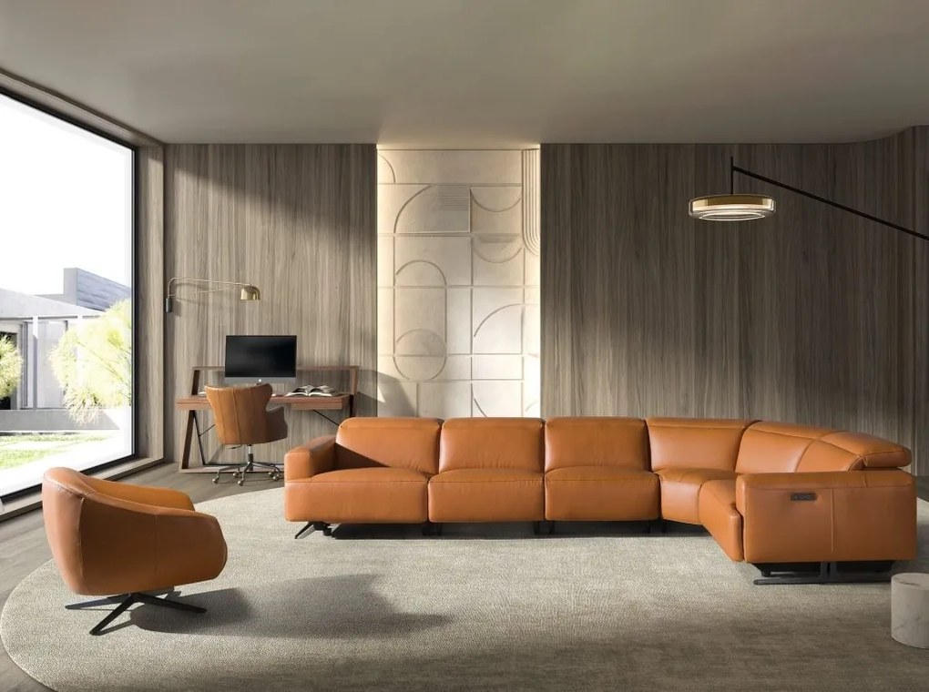 Scaun de birou pivotant design LUX, Piele Naturala, Dark brown