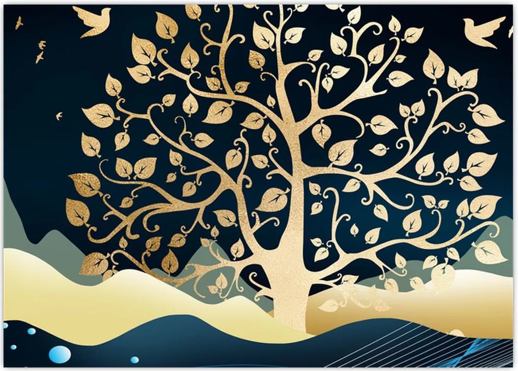 Tablou cu copac auriu (70x50 cm)