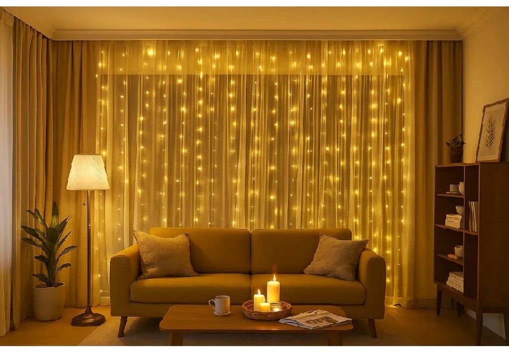 Draperie luminoasa LED STAR RAIN 3x3 m, alb cald