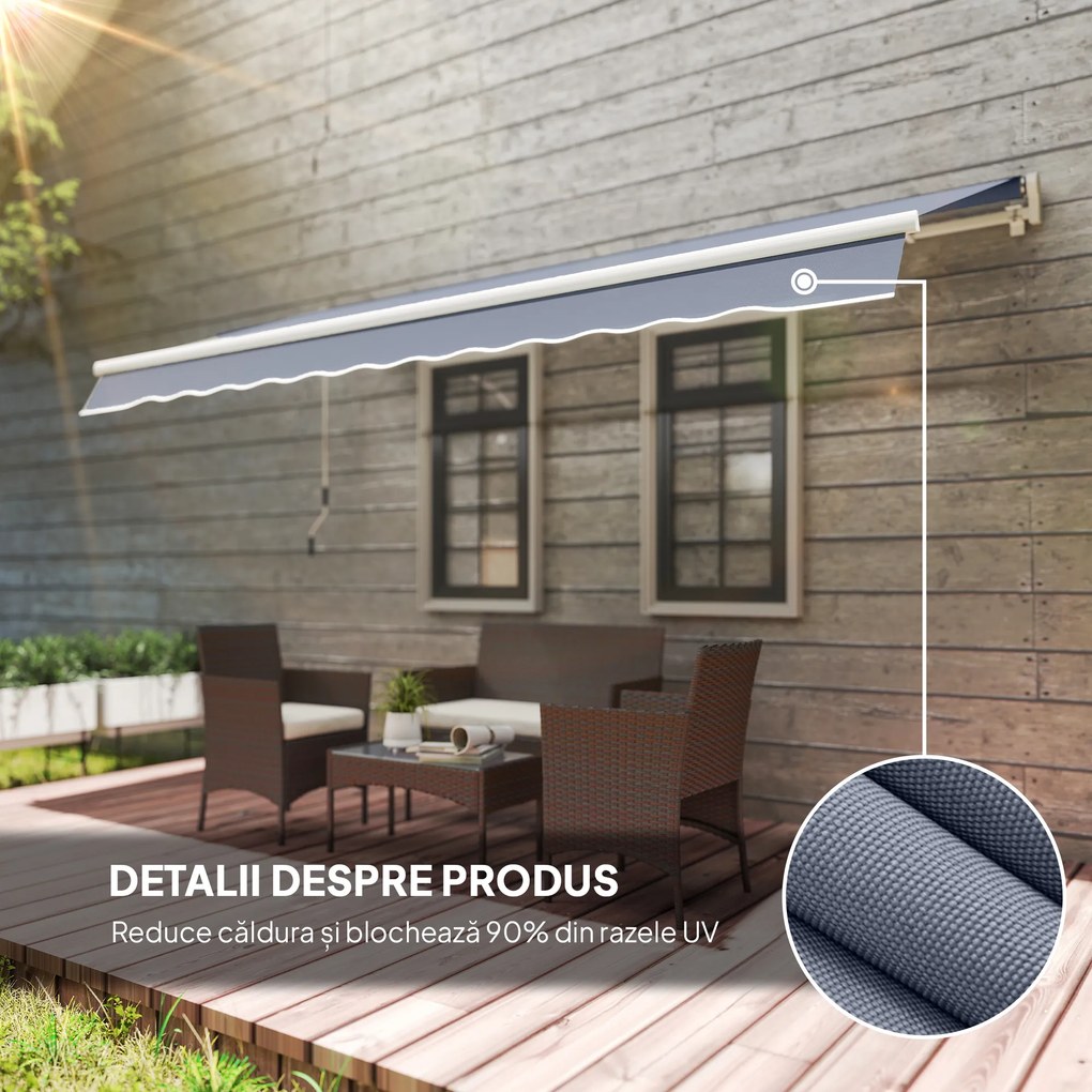 Outsunny 3,6 x 2,5 m Copertină Retractabilă cu Manivelă pentru Terasă, Grădină, Alb Crem | Aosom Romania