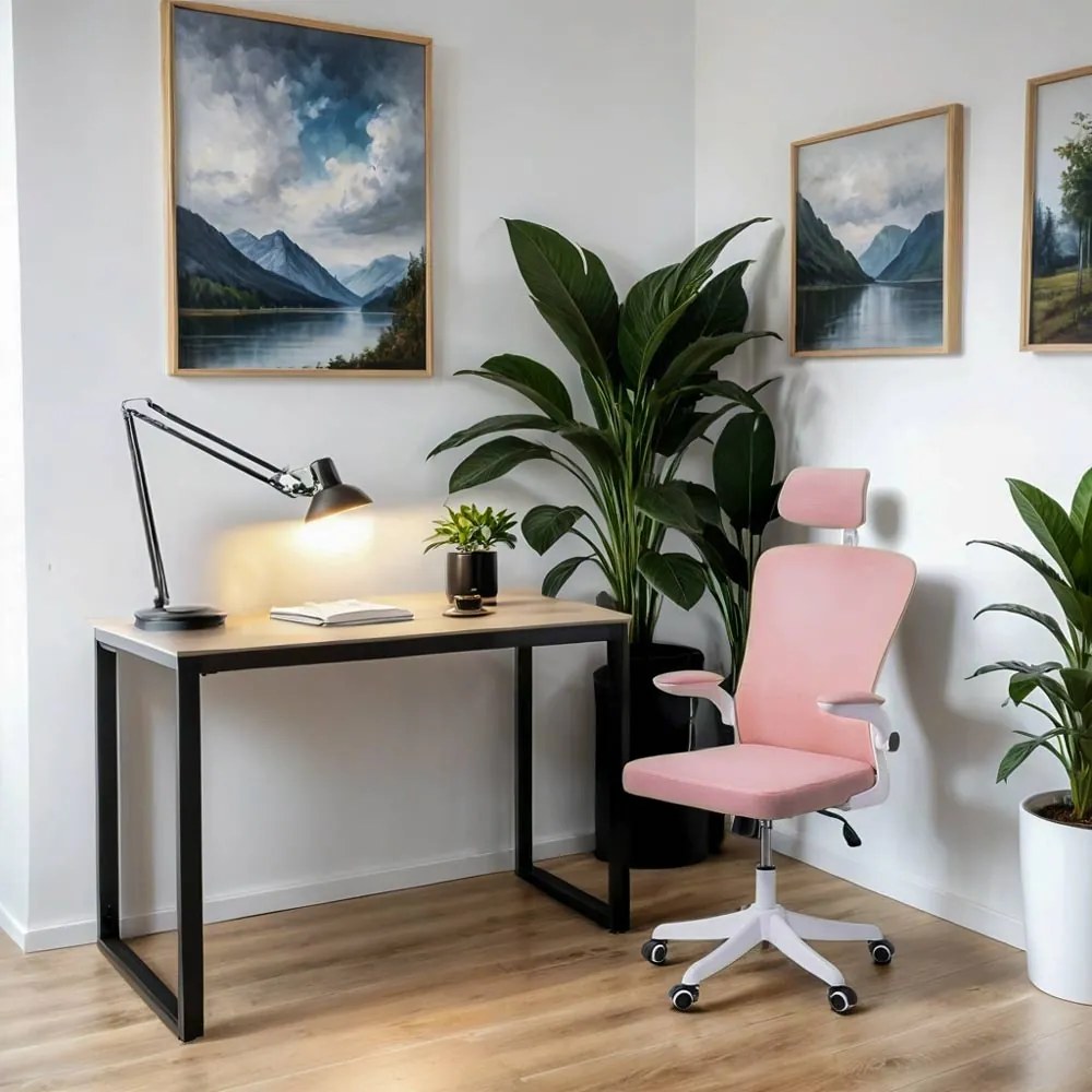 Scaun ergonomic OFF 336 roz, spătar înalt și brațe rabatabile