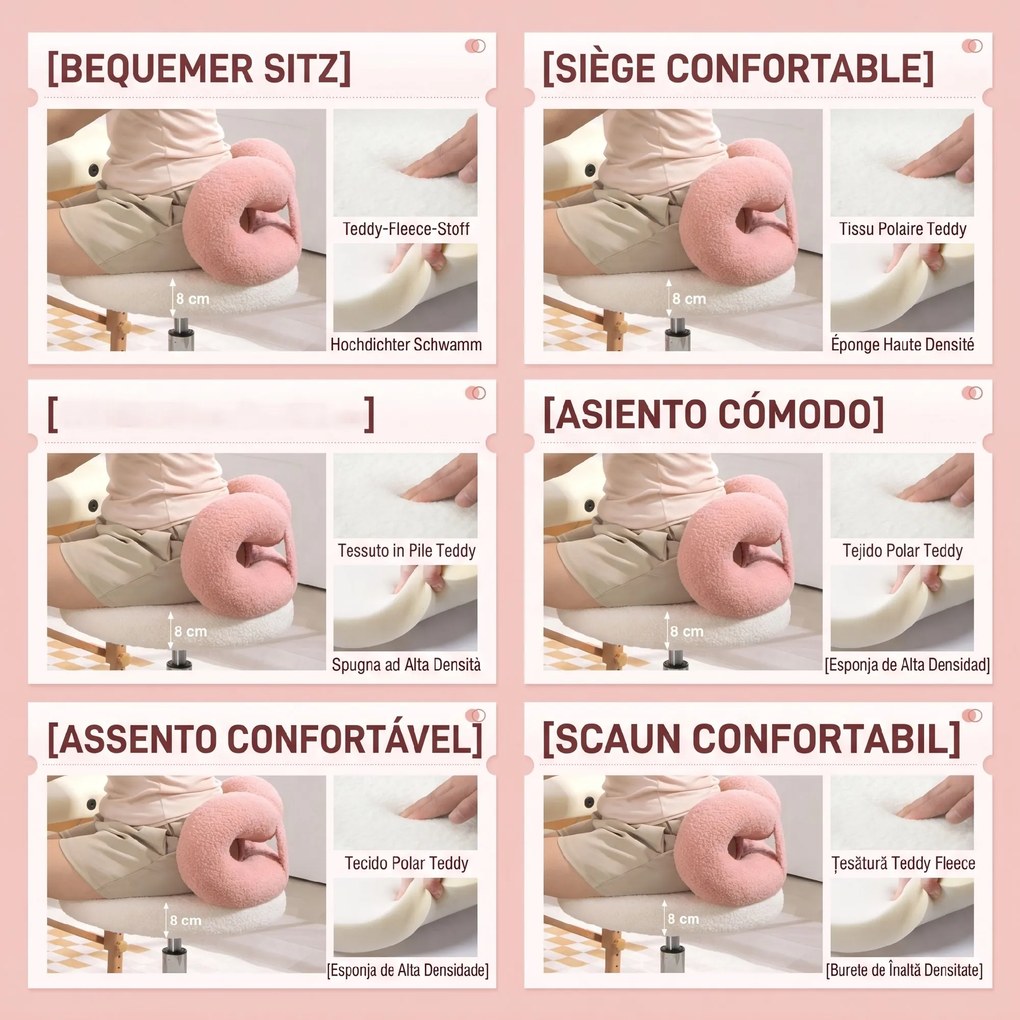 HOMCOM Scaun rotativ cu înălțime reglabilă din țesătură albă și roz | Aosom Romania