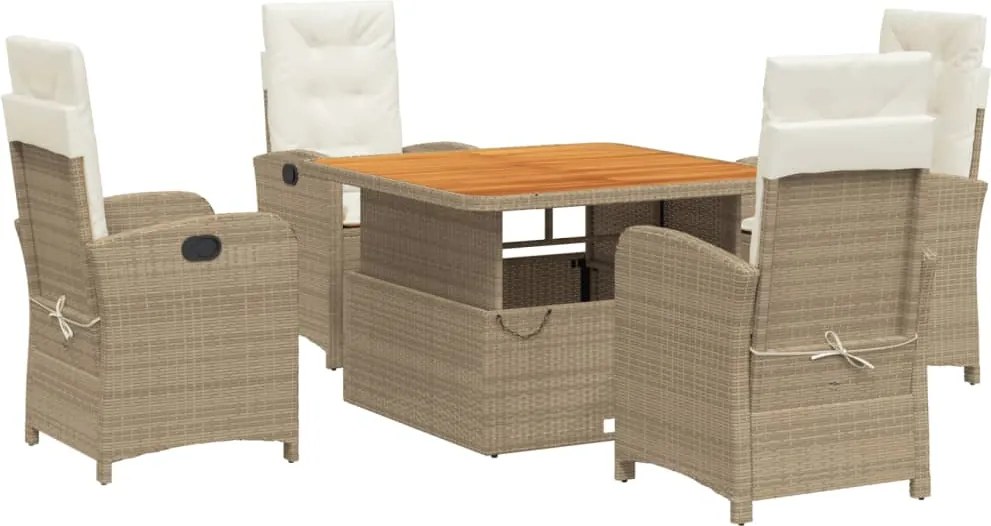 vidaXL Set mobilier de grădină cu perne, 5 piese, bej, poliratan