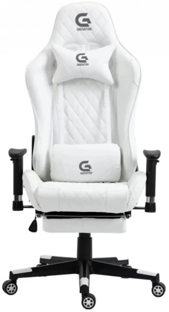 Scaun gaming, masaj in perna lombara, sezut benzi elastice sustinere suplimentara, cotiere 3D, suport picioare, funcție sezlong, 90-180 grade, Alb