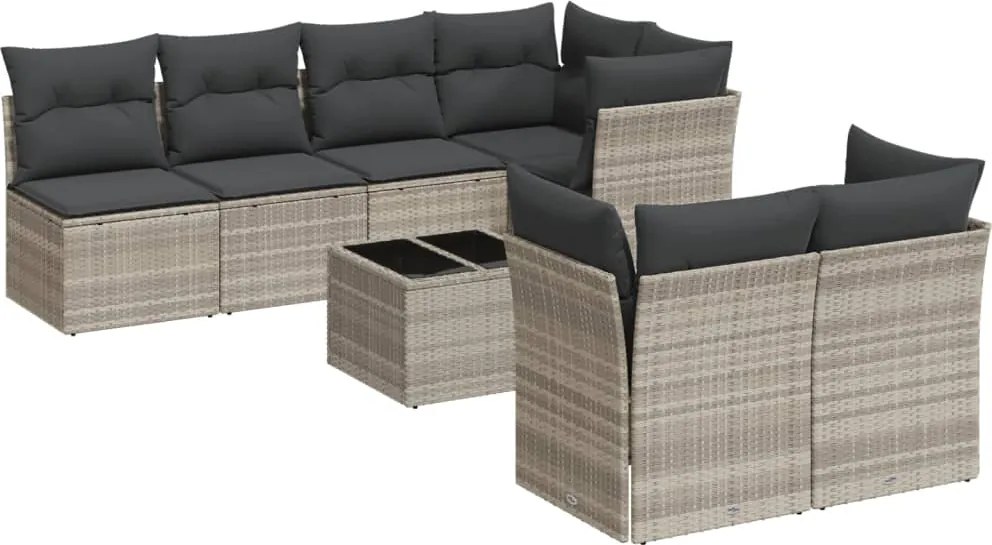 vidaXL Set mobilier de grădină cu perne, 8 piese gri deschis poliratan