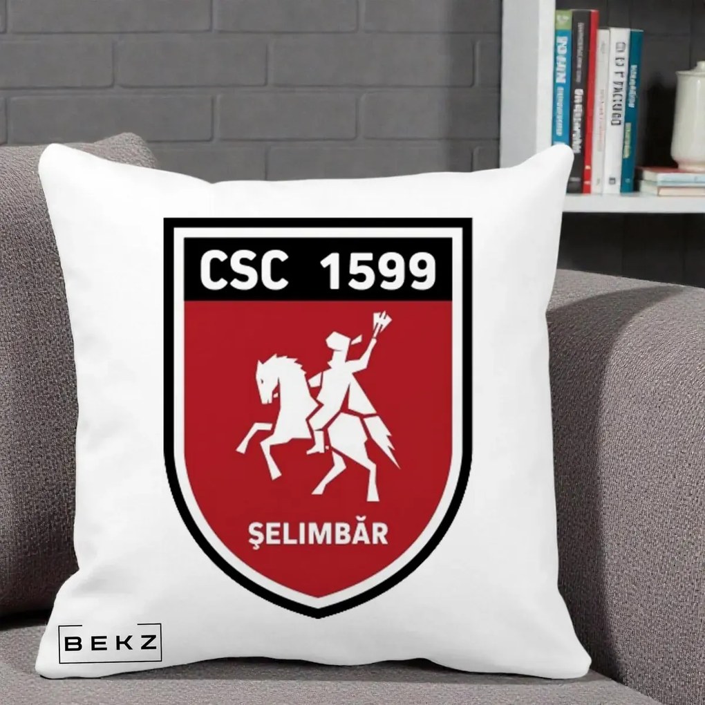Perna Personalizata CSC 1599 Selimbar Fotbal, 40x40 cm, Alba Mata, Husa Detasabila, Perna Inclusa, BEKZ®