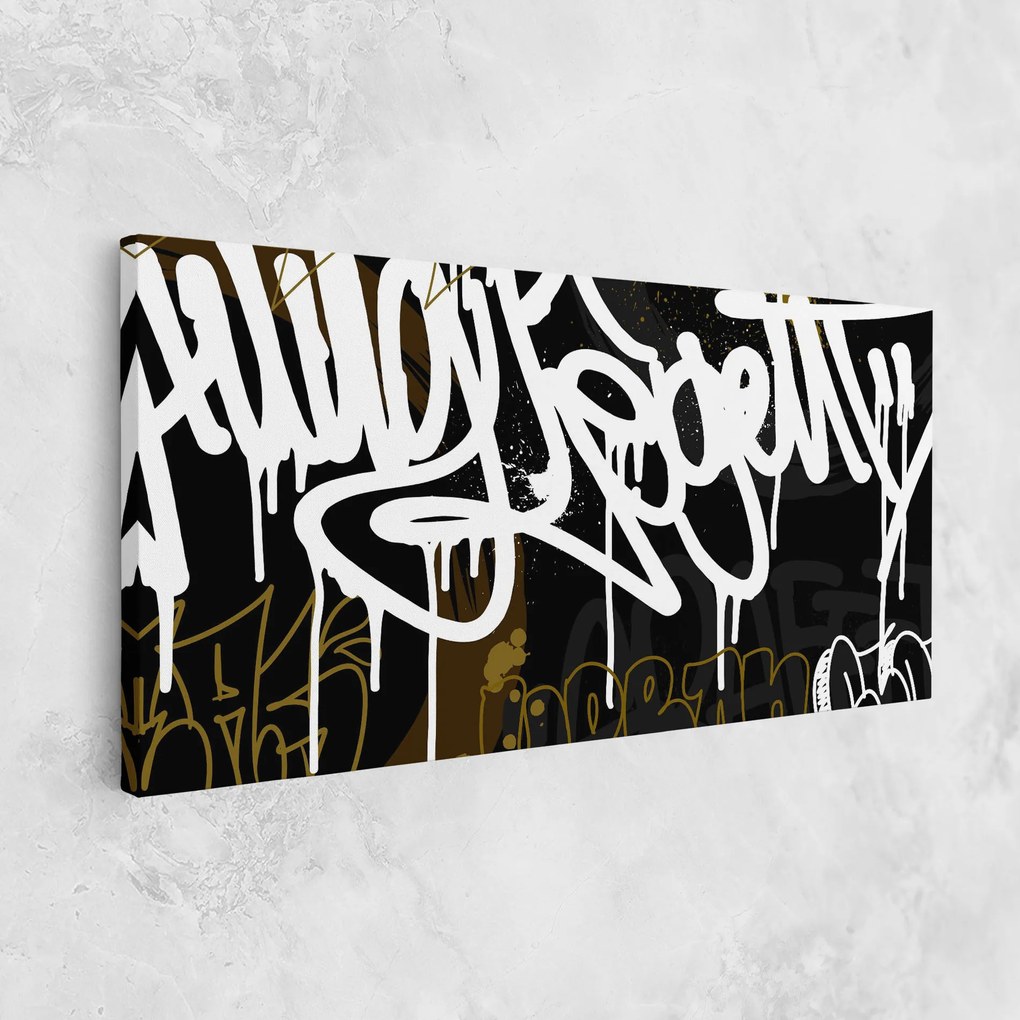 Tablou Canvas, 60x120cm, Dormitor si Living, Moderne, Graffiti, White Brown Graffiti