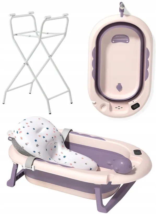 Cada de baie pliabilă pentru copii VAIANA PREMIUM cu pernă și suport - mai multe culori Albastru