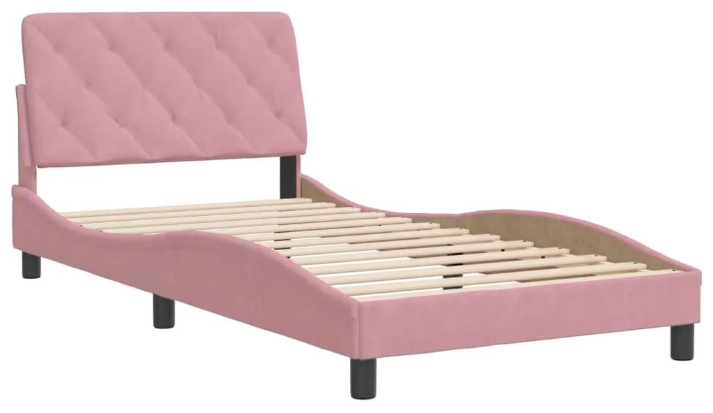 3207910 vidaXL Cadru de pat cu tăblie, roz, 100x200 cm, catifea