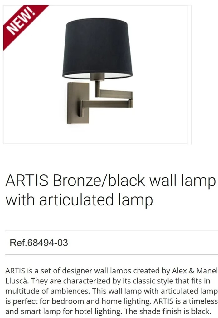 Aplica cu brat articulat design elegant ARTIS-2 bronz/negru