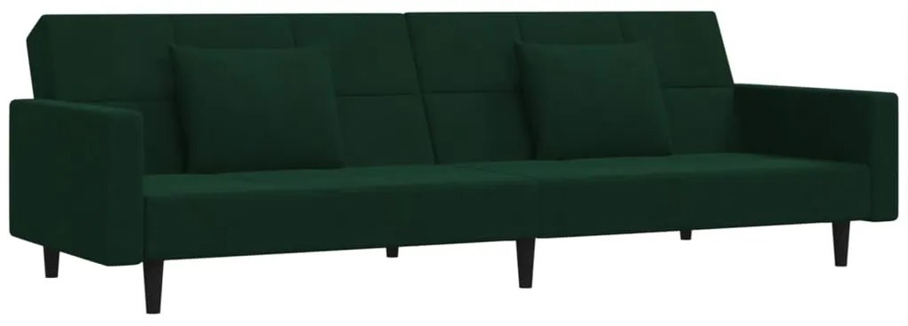 375818 vidaXL Canapea extensibilă cu 2 locuri, 2 perne, verde închis catifea