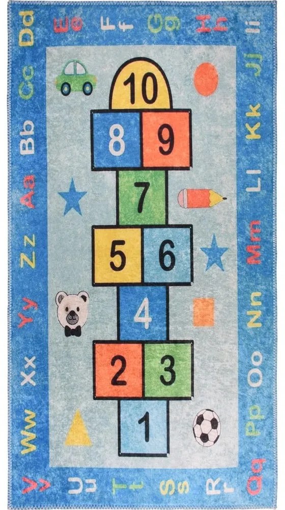 Covor de joacă pentru copii albastru lavabil 100x160 cm Hopscotch Blue – Vitaus