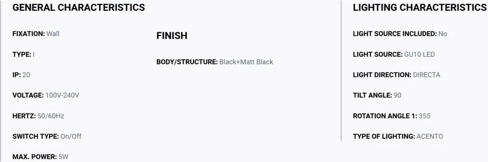 Aplica de perete cu spot directonabil STAN negru